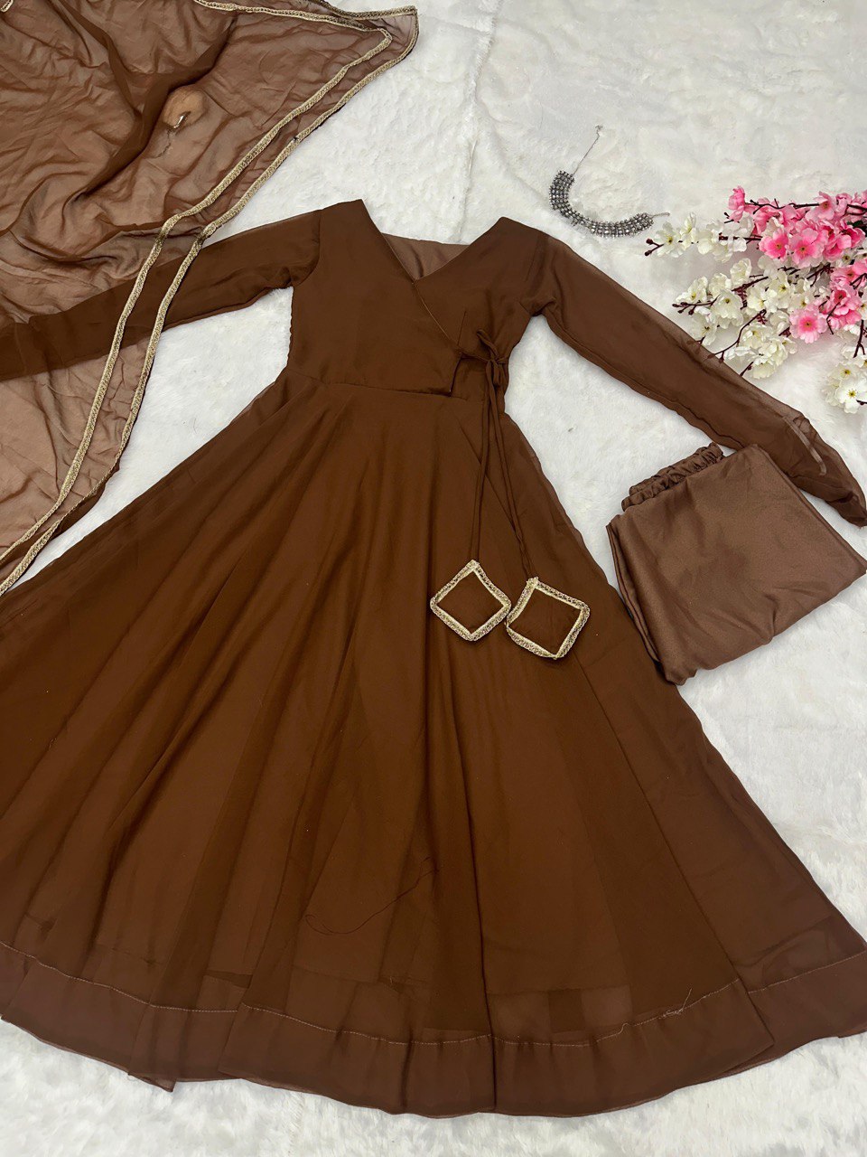 Brown Colour Georgette Fully Flair Anarkali Suit With Dupatta gopifashion Brown Colour Georgette Fully Flair Anarkali Suit With Dupatta gopifashion