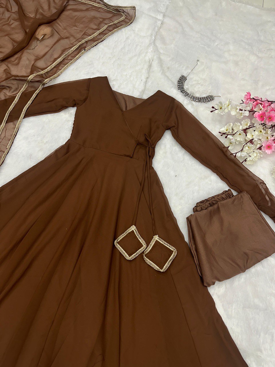 Brown Colour Georgette Fully Flair Anarkali Suit With Dupatta gopifashion Brown Colour Georgette Fully Flair Anarkali Suit With Dupatta gopifashion