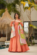 Chinnon Silk With Plain Work And Full Stitched Anarakali Gown