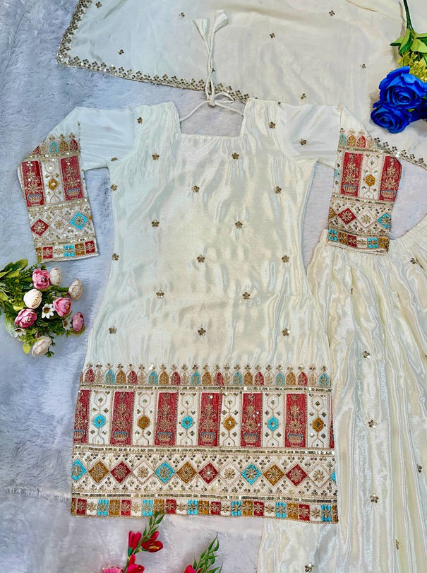 Havy Chinon Silk Embroidery Work With Micro Cotton Top Sharara