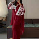 Natural Satin Embroidery WOrk Top Plazzo