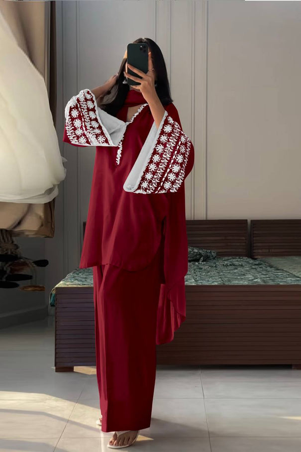 Natural Satin Embroidery WOrk Top Plazzo