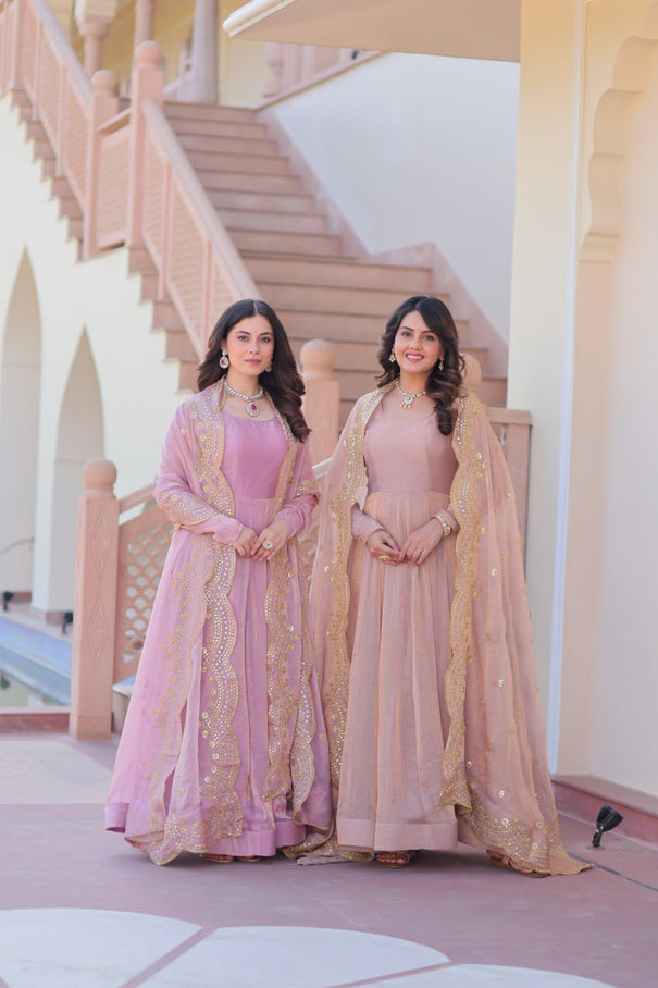 Fendy Chiffon Cotton Lining Full Sleeve Gown
