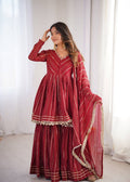 Beautiful Mal Chanderi With Real Mirror Handwork Sharara Suit