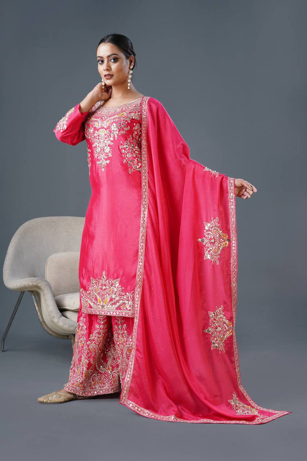 Pure Chinnon Silk With Heavy Embroidery Coding Dori-Sequence Work Top Plazzo