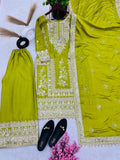 Pure Chinnon Silk Heavy Embroidery Coding Dori-Sequence Work With Full Sleeve