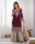 Heavy Faux Goergette Heavy Embroidery Work With Dori Sequence Work Top Plazzo
