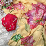 Yellow Color Georgette With Printed Hand Work Saree