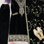 Pure Heavy Viscose Velvet With Embroidery Sequience Work Top Pent