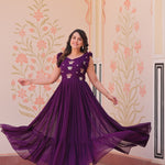Faux Blooming Sequence With Embroidery Work Gown