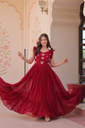 Faux Blooming Sequence With Embroidery Work Gown