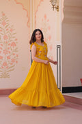 Faux Blooming Sequence With Embroidery Work Gown