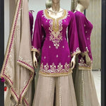 Heavy Fau Georgette Embroidery Sequence Work With Micro Cotton Top Sharara