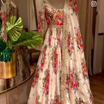 Off White Color Heavy Satin Silk With Digital Print Work Gown