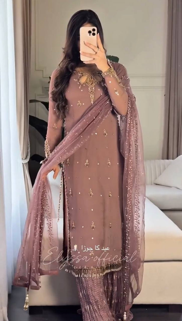 New And Premium Look Embroidery With Sequence Work Top Sharara