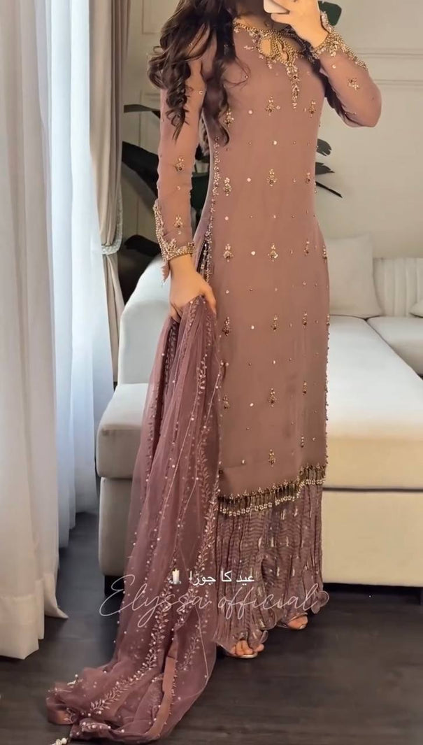 New And Premium Look Embroidery With Sequence Work Top Sharara