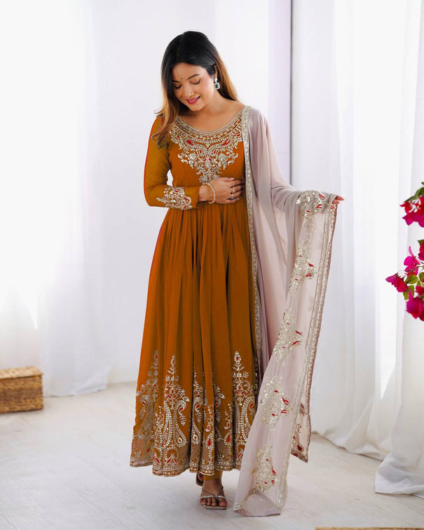 Heavy Georgette Multy Thread Embroidery Sequence Work Top Pent