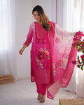 WOMEN'S PREMIUM CHANDERI SILK WITH JACQARD PRINT DUPATTA TOP PANT SET