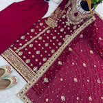 Embroidery Sequence Work With Full Sleeve Heavy Micro Cotton Top Plazzo