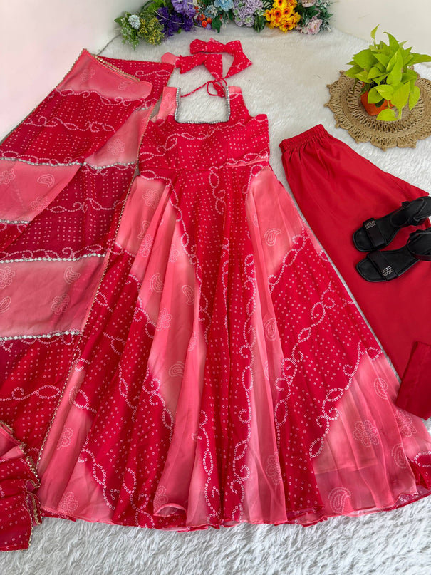 Pink Color Georgette With Fox Digital Print Work Gown