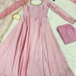 Pink Color Pure Chinon With Neck Work Suit Pent