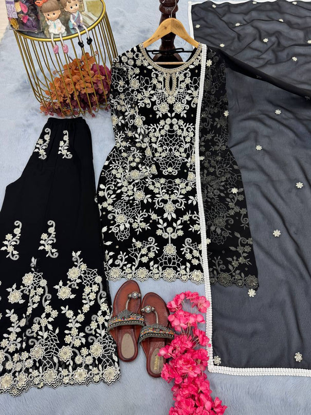 Heavy Faux Georgette Sequence Work Top Sharara