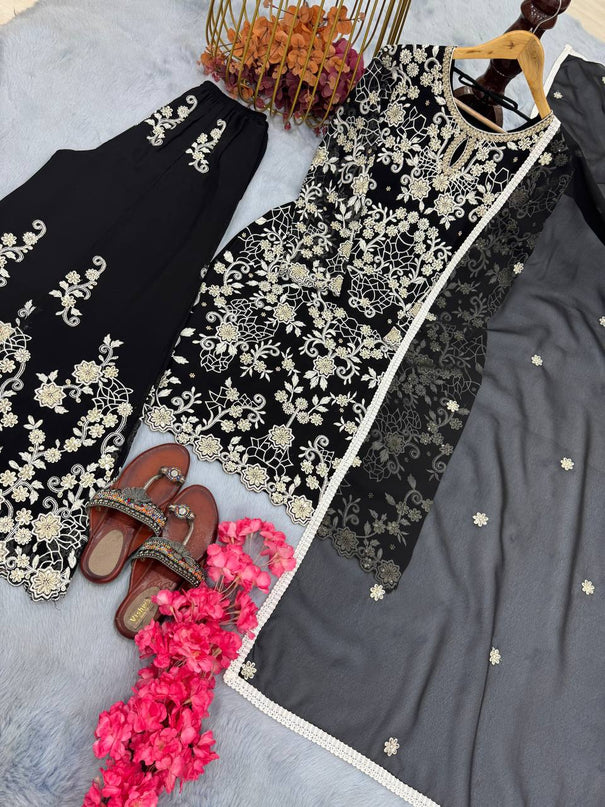 Heavy Faux Georgette Sequence Work Top Sharara