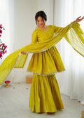 Beautiful Mal Chanderi With Real Mirror Handwork Sharara Suit
