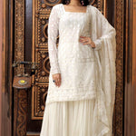 Faux Georgette With Zigzag Line Sequins & thread Embroidered work Top Sarara