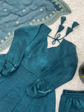 Elegant Heavy Fandy Silk Gown Set with Embroidered Dupatta