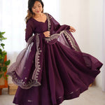 Elegant Heavy Fandy Silk Gown Set with Embroidered Dupatta