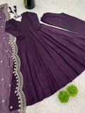 Elegant Heavy Fandy Silk Gown Set with Embroidered Dupatta