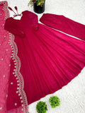 Elegant Heavy Fandy Silk Gown Set with Embroidered Dupatta