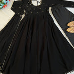 Black Color Georgette Hand Mirror Embroidery Work Gown