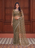 Beautiful Soft Rich Net Embroidery Sequence Pearl Work Saree