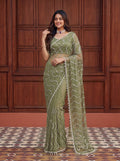 Beautiful Soft Rich Net Embroidery Sequence Pearl Work Saree