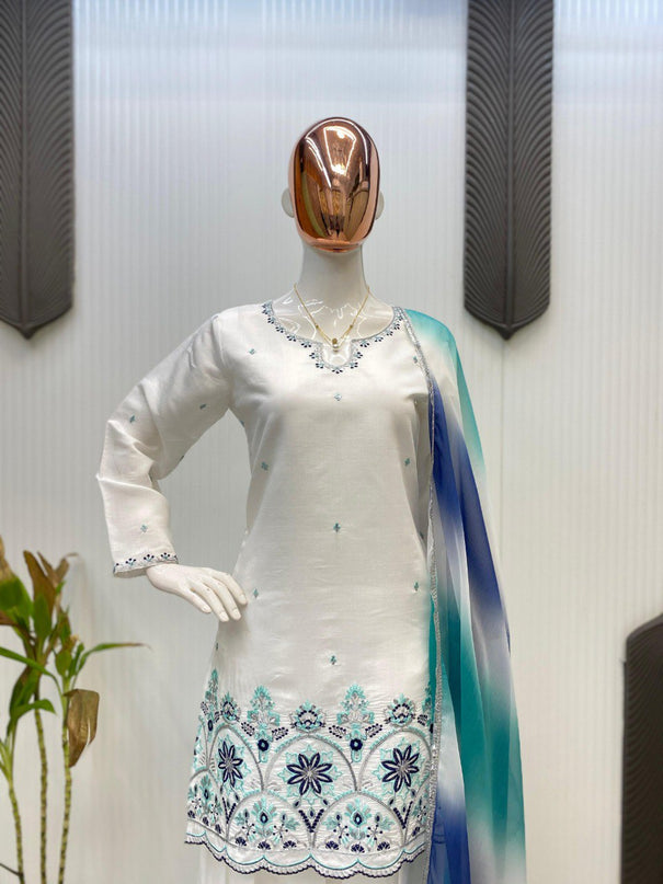Roman Silk Sequence Embroidery Work Top Salwaar