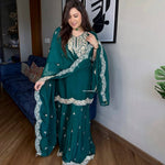 Pure Chinnon Silk With Embroidery Coding Dori-Sequence Work Top Plazzo