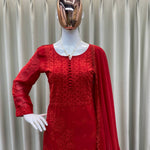 Georgette Embroidery Work With Pum Pum Work Top Pent
