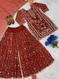 Heavy Faux Geogette Embriodery Work With Micro Cotton Top Pent