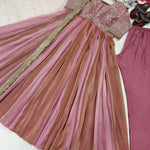Pure NC Moss Silk Embroidered Gown with Pant & Butterfly Net Lace Dupatta