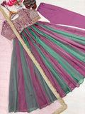 Pure NC Moss Silk Embroidered Gown with Pant & Butterfly Net Lace Dupatta