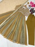 Pure NC Moss Silk Embroidered Gown with Pant & Butterfly Net Lace Dupatta