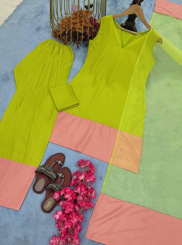 Natural Crap Silk With Micro Cotton Top Plazzo