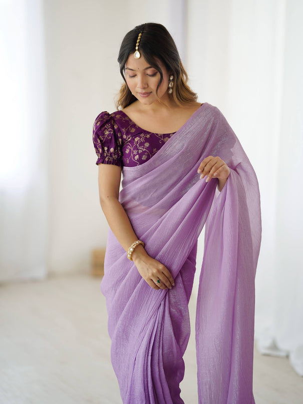 Purple Color Ready To Wear With Banarasi Silk Saree