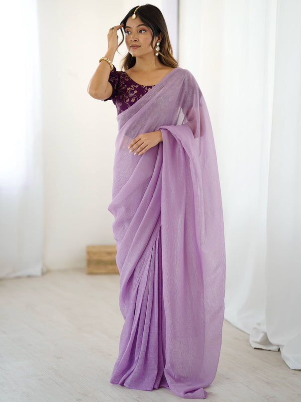Purple Color Ready To Wear With Banarasi Silk Saree