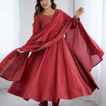 Maroon Color Roman Silk With Hand Work Anarkali