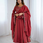 Maroon Color Roman Silk With Hand Work Anarkali