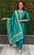 Sky Blue Color Premium Roman Silk Hand Work Kurti