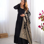 New Roman Silk Fabric Anarkali with Dupatta and Pant Set